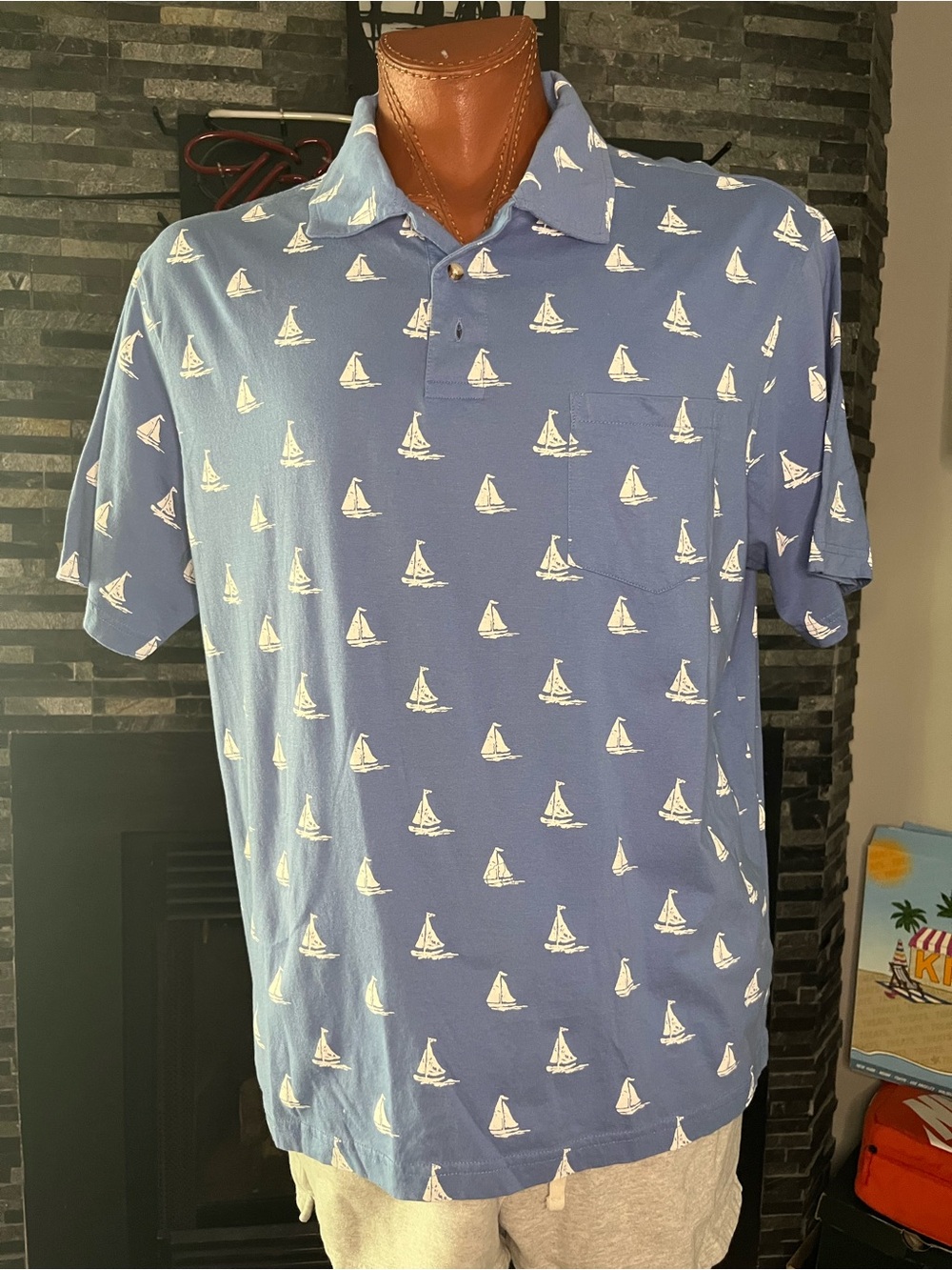 Junction West Sailboat Print Polo Shirt Blue